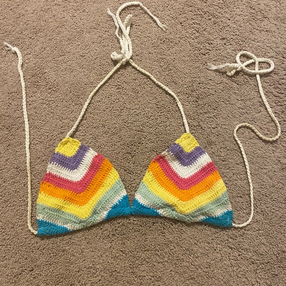 Bar III crochet rainbow bikini top M